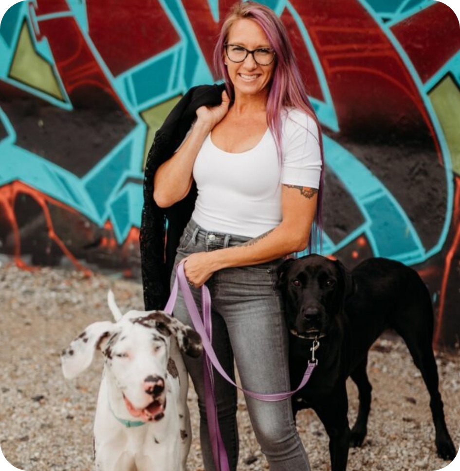 Owner and Dogs
